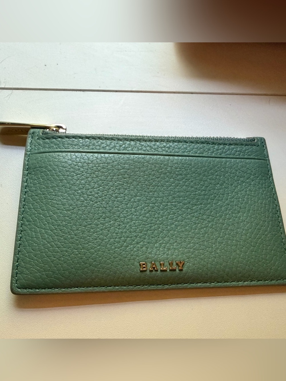 Bally Pebbled Leather Zip Wallet with Gold Logo